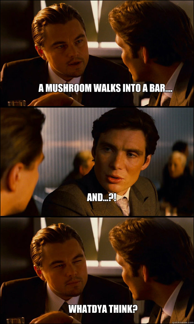 A Mushroom walks into a bar.... and...?! Whatdya think?  Inception