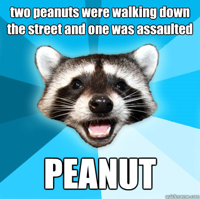 two peanuts were walking down the street and one was assaulted PEANUT  Lame Pun Coon