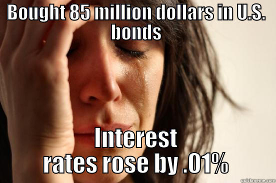 BOUGHT 85 MILLION DOLLARS IN U.S. BONDS INTEREST RATES ROSE BY .01% First World Problems