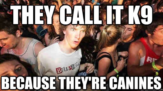 They call it K9 Because they're canines - They call it K9 Because they're canines  Sudden Clarity Clarence