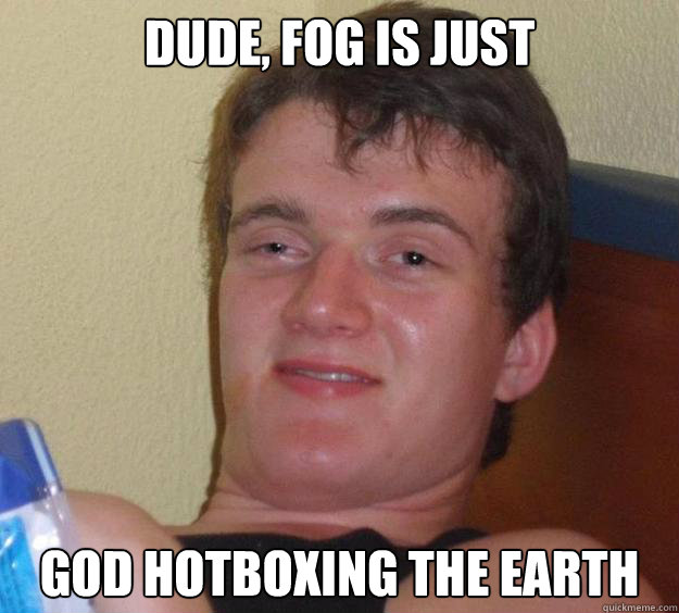 Dude, fog is just god hotboxing the earth  10 Guy