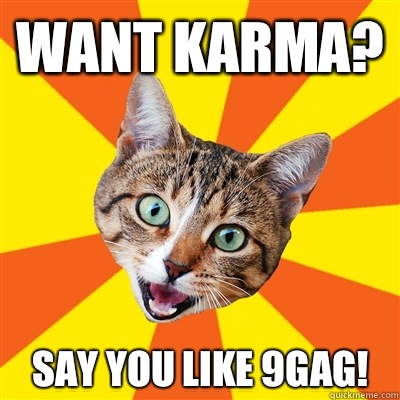 Want karma? Say you like 9gag!  Bad Advice Cat