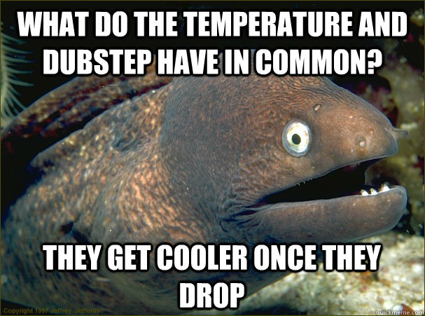 What do the temperature and dubstep have in common? They get cooler once they drop  Bad Joke Eel