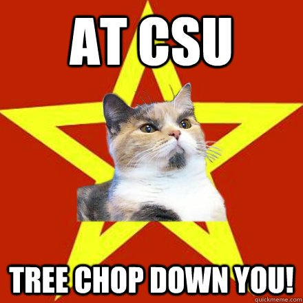 At CSU Tree Chop down you!  Lenin Cat