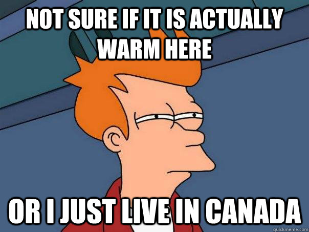 Not sure if it is actually warm here Or I just live in Canada  Futurama Fry