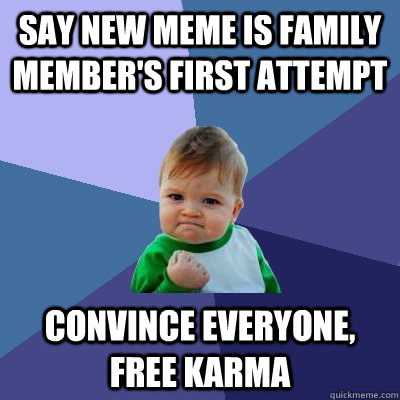 say new meme is family member's first attempt convince everyone, free karma - say new meme is family member's first attempt convince everyone, free karma  Success Kid