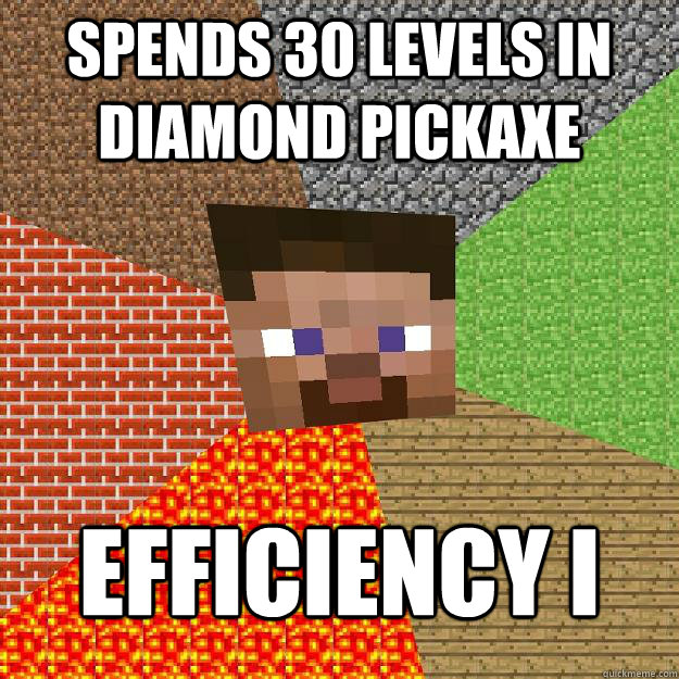 Spends 30 levels in diamond pickaxe Efficiency I - Spends 30 levels in diamond pickaxe Efficiency I  Minecraft