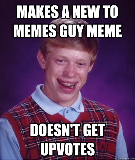 Makes a new to memes guy meme Doesn't get upvotes  Bad Luck Brian