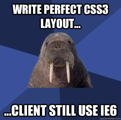 Write perfect CSS3 layout... ...client still use IE6  Web Developer Walrus