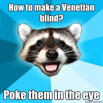 How to make a Venetian blind? Poke them in the eye - How to make a Venetian blind? Poke them in the eye  Lame Pun Coon