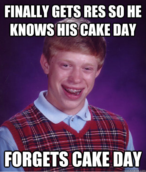 Finally gets RES so he knows his Cake Day Forgets Cake Day - Finally gets RES so he knows his Cake Day Forgets Cake Day  Bad Luck Brian