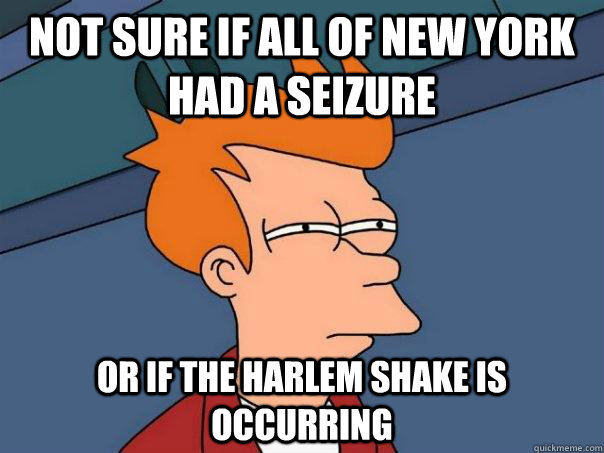 Not sure if all of New York had a seizure Or if the Harlem Shake is occurring  - Not sure if all of New York had a seizure Or if the Harlem Shake is occurring   Futurama Fry