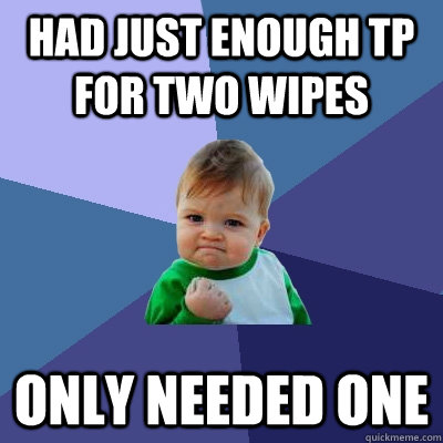 had just enough tp for two wipes only needed one  Success Kid