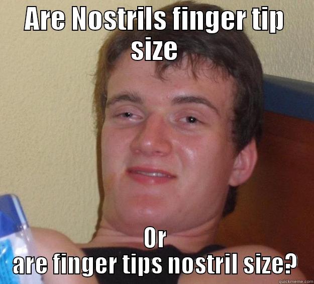 Does this go here? - ARE NOSTRILS FINGER TIP SIZE OR ARE FINGER TIPS NOSTRIL SIZE? 10 Guy