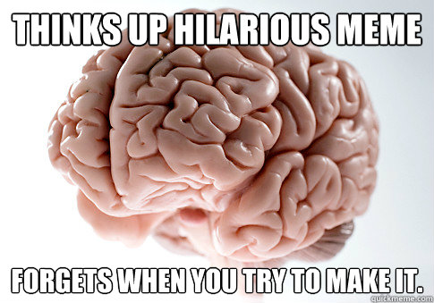 Thinks up hilarious meme Forgets when you try to make it.  Scumbag Brain