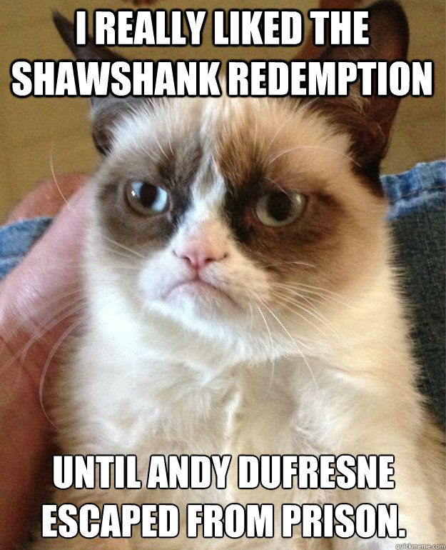 I really liked The Shawshank Redemption until Andy Dufresne escaped from prison.  Grumpy Cat