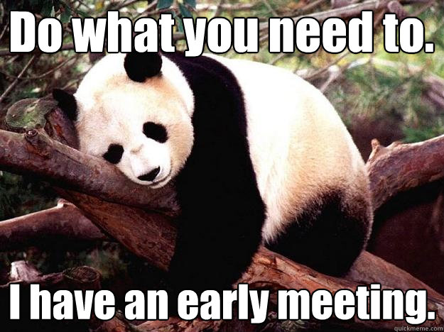 Do what you need to. I have an early meeting. - Do what you need to. I have an early meeting.  Procrastination Panda