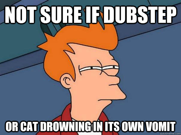 NOT sure if dubstep or cat drowning in its own vomit  Futurama Fry