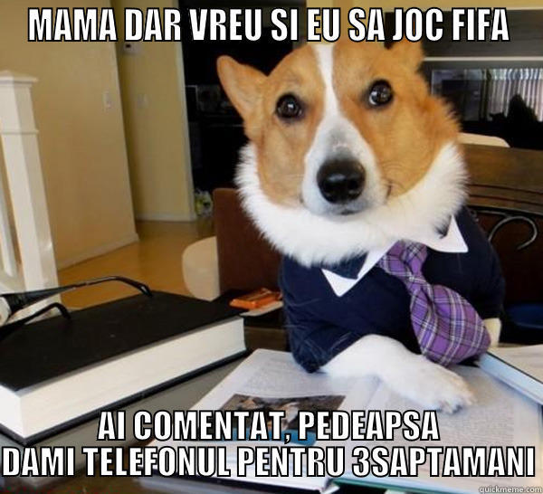 MAMA DAR VREU SI EU SA JOC FIFA AI COMENTAT, PEDEAPSA DAMI TELEFONUL PENTRU 3SAPTAMANI Lawyer Dog