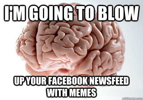 I'm going to blow up your facebook newsfeed with memes  - I'm going to blow up your facebook newsfeed with memes   Scumbag Brain