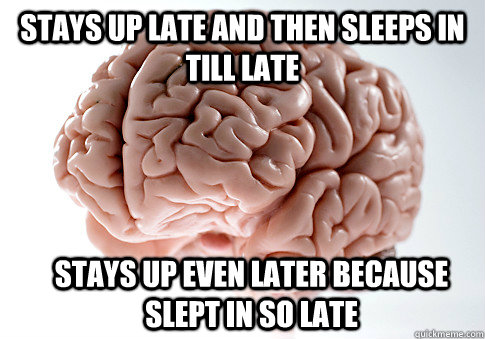 Stays up late and then sleeps in till late Stays up even later because slept in so late  Scumbag Brain