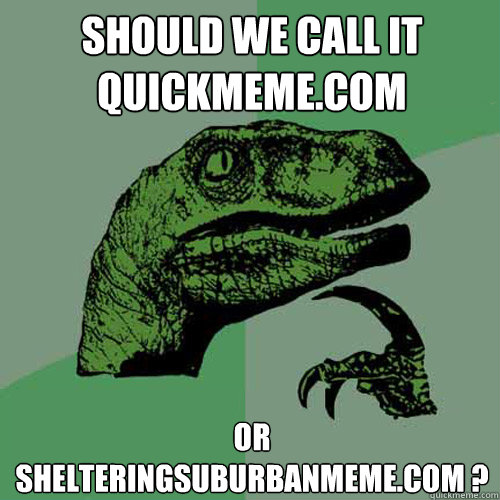 should we call it quickmeme.com or shelteringsuburbanmeme.com ?  Philosoraptor