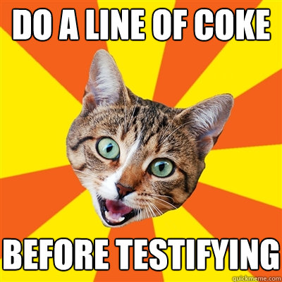 do a line of coke before testifying  Bad Advice Cat