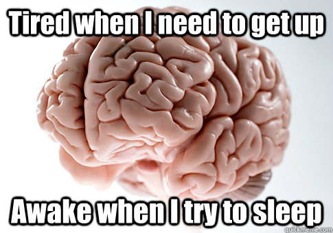 Tired when I need to get up Awake when I try to sleep   Scumbag Brain