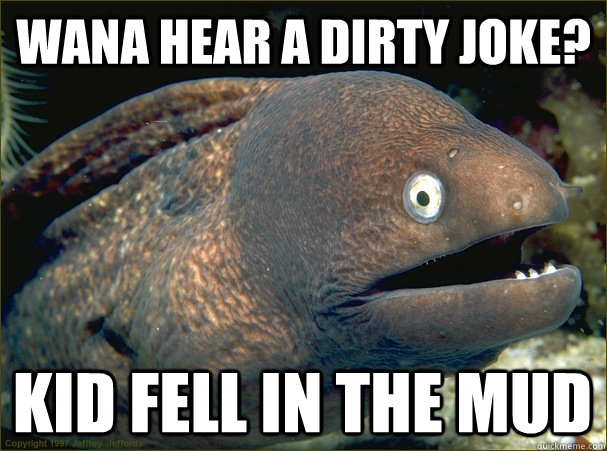 Wana hear a dirty joke? Kid fell in the mud  Bad Joke Eel