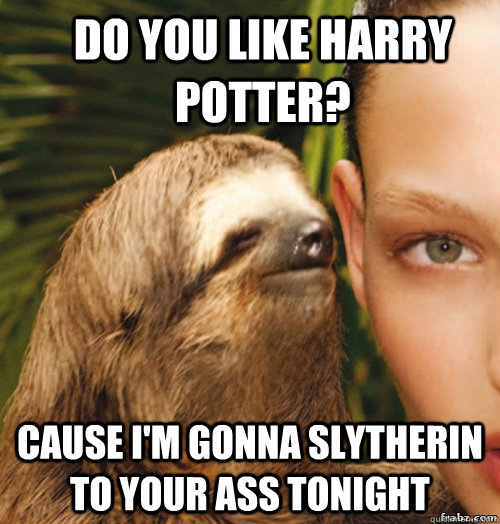 Do YOU LIKE HARRY POTTER? cAUSE I'M GONNA SLYTHERIN to your ass tonight  rape sloth