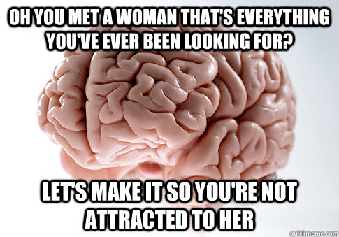 oh you met a woman that's everything you've ever been looking for? let's make it so you're not attracted to her  Scumbag Brain