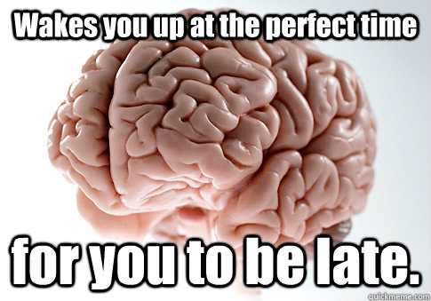 Wakes you up at the perfect time for you to be late.  Scumbag Brain