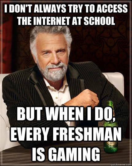 I don't always try to access the internet at school but when I do, every freshman is gaming  The Most Interesting Man In The World