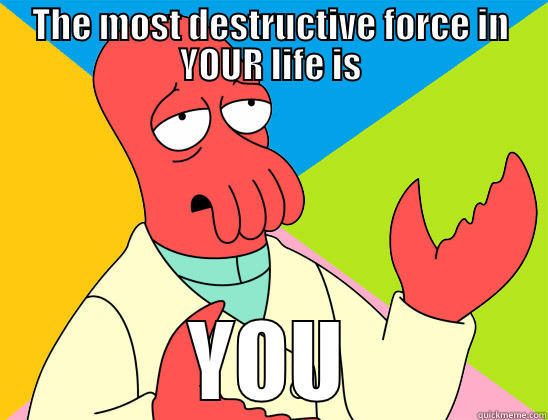 THE MOST DESTRUCTIVE FORCE IN YOUR LIFE IS YOU Futurama Zoidberg 