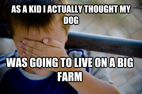 As a kid I actually thought my dog was going to live on a big farm  Confession kid