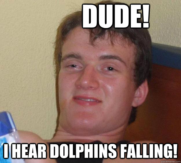 Dude! i hear dolphins falling!   10 Guy