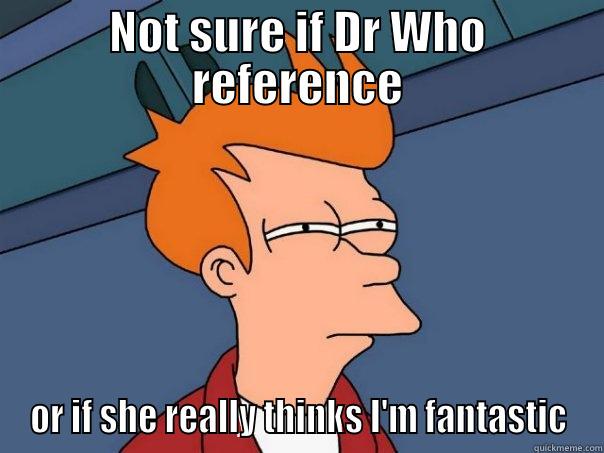 NOT SURE IF DR WHO REFERENCE OR IF SHE REALLY THINKS I'M FANTASTIC Futurama Fry