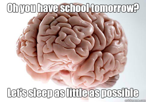 Oh you have school tomorrow?  Let's sleep as little as possible    Scumbag Brain