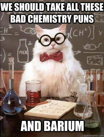 We should take all these bad chemistry puns and barium  Chemistry Cat