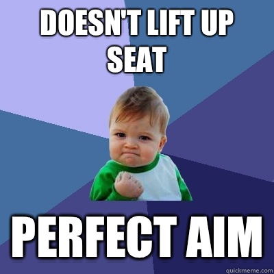 Doesn't lift up seat Perfect aim  Success Kid