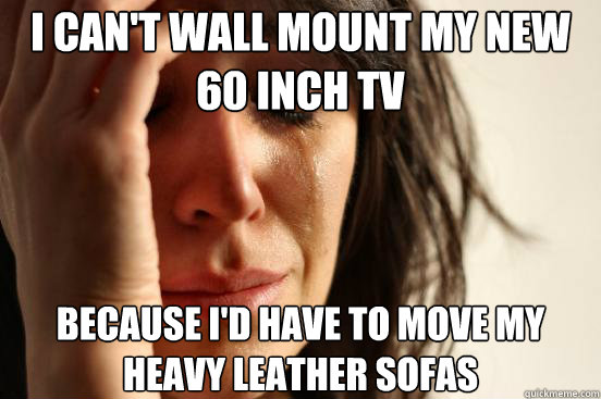 i can't wall mount my new 60 inch tv because i'd have to move my heavy leather sofas  First World Problems