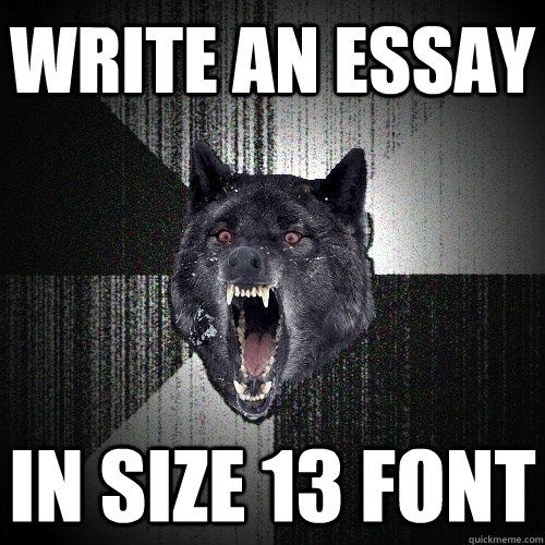 Write an essay in size 13 font  Insanity Wolf