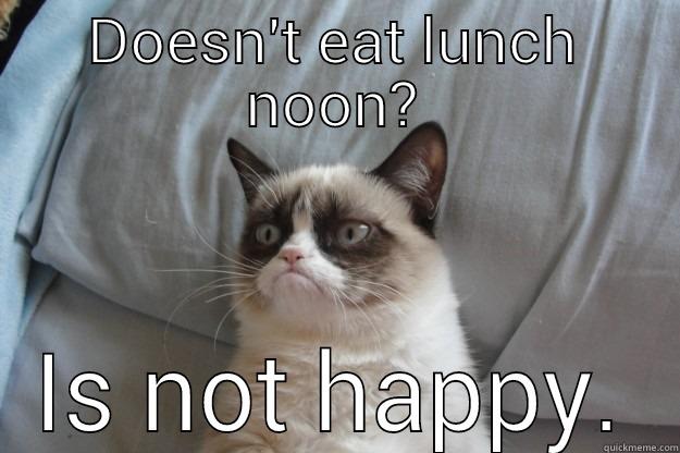 DOESN'T EAT LUNCH NOON? IS NOT HAPPY. Grumpy Cat