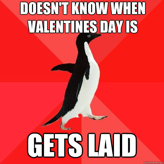 Doesn't know when valentines day is  gets laid   Socially Awesome Penguin