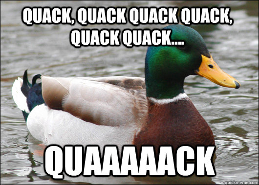 Quack, quack quack quack, quack quack.... Quaaaaack - Quack, quack quack quack, quack quack.... Quaaaaack  Actual Advice Mallard