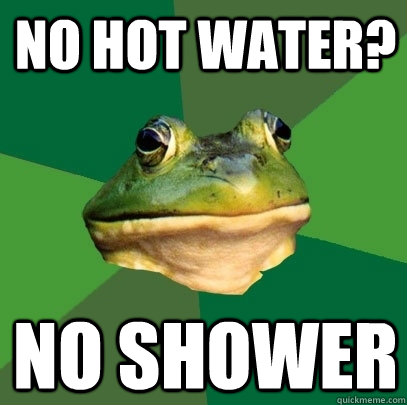 No hot water? No shower - No hot water? No shower  Foul Bachelor Frog