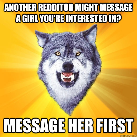 ANOTHER REDDITOR MIGHT MESSAGE A GIRL YOU'RE INTERESTED IN? MESSAGE HER FIRST  Courage Wolf