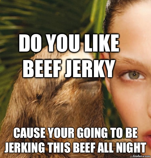 Do you like beef jerky  cause your going to be jerking this beef all night  rape sloth