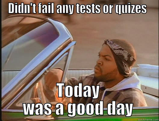 Well I didn't fail! - DIDN'T FAIL ANY TESTS OR QUIZES  TODAY WAS A GOOD DAY today was a good day