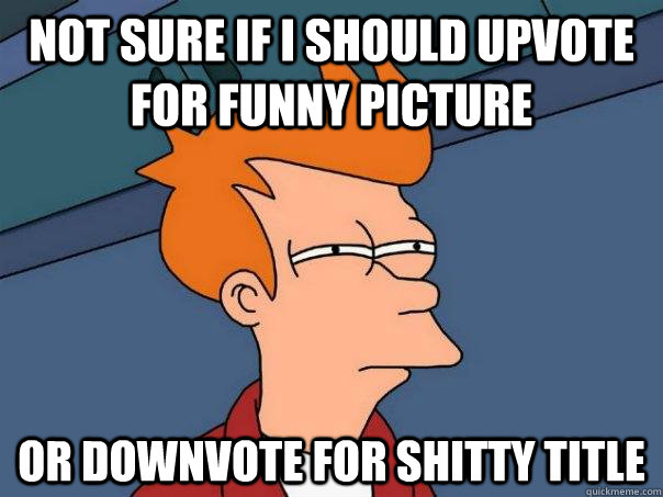 Not sure if I should upvote for funny picture or downvote for shitty title - Not sure if I should upvote for funny picture or downvote for shitty title  Futurama Fry